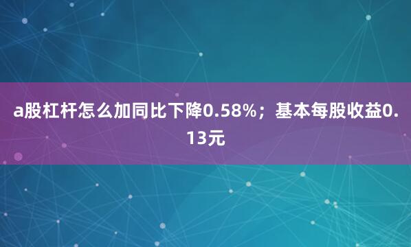 a股杠杆怎么加同比下降0.58%；基本每股收益0.13元