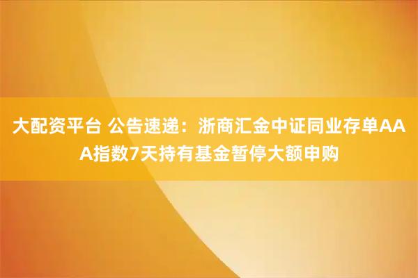 大配资平台 公告速递：浙商汇金中证同业存单AAA指数7天持有基金暂停大额申购